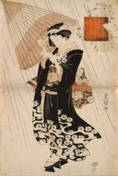 Die Dichterin Ono-no Komachi im Regen